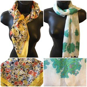 Two Vintage Scarves Liz Sinclair Floral Bundle Yellow Green